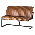 Modern Brown Ribbed Leather Bench With Black Metal Frame Design 3d model