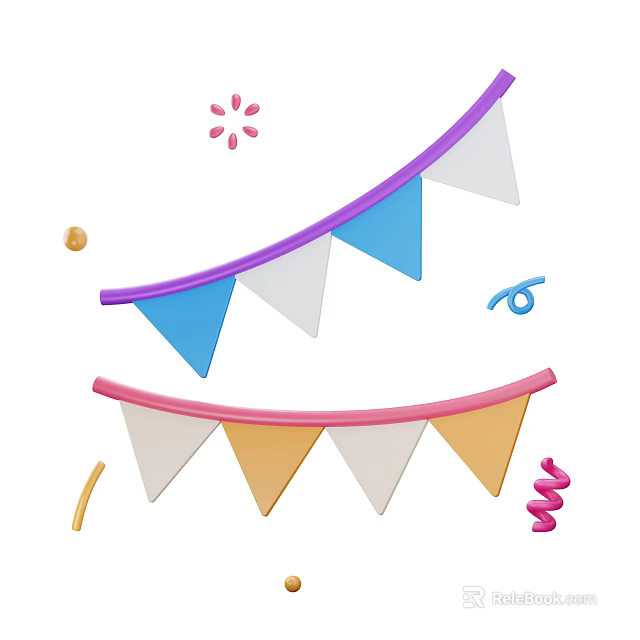 Ornament Decoration Combination With Colorful Triangular Flags And Party Decor Elements 3d model 