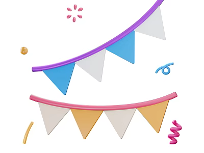 Ornament Decoration Combination With Colorful Triangular Flags And Party Decor Elements 3d model