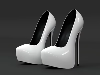 White High Heels With Platform Stiletto Heels And Shiny Square Toe Design 3d model