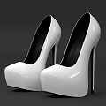 White High Heels With Platform Stiletto Heels And Shiny Square Toe Design