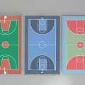Three Different Colored Basketball Court Designs With Green Blue Red Surfaces And Standard Lines