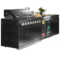 Modern Kitchen Interior With Grill Refrigerator Cabinets Spice Bottles And Potted Plant