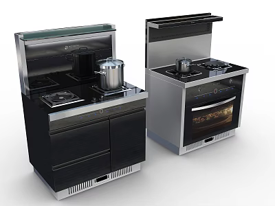Modern Kitchen Appliances With Stove Range Hood And Oven Design 3d model