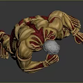 Muscular Humanoid Character 3D Model With Red Patterns And White Hair In Battle Stance