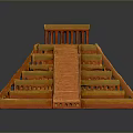 Ancient Pyramid Landscape Featuring Stepped Structure Detailed Steps And Orange Green Tones