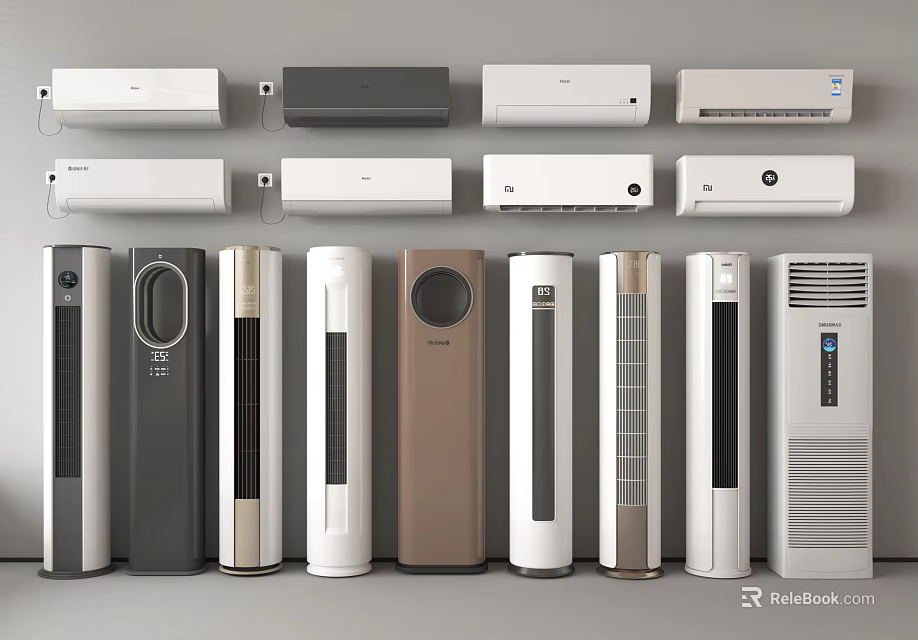 Modern Air Conditioners And Fans With Various Wall Mounted And Standing Styles 3d model 