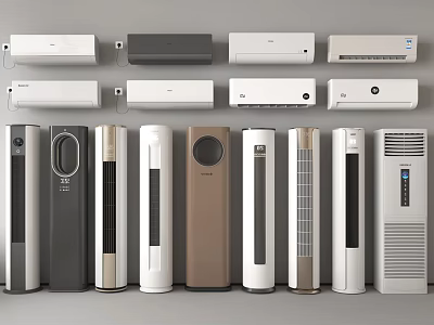 Modern Air Conditioners And Fans With Various Wall Mounted And Standing Styles 3d model