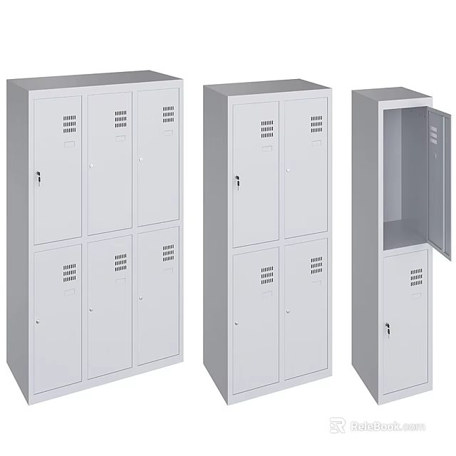 Metal Storage Lockers With Closed And Open Door Designs For Office Use 3d model