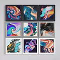 Framed Abstract Paintings With Flowing Colors Blended Hues And Dynamic Textures In White Black Silver Frames