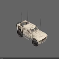 Armored Military Off-Road Vehicle With Large Tires Beige Antennas Worn Metal Frame And Side Windows