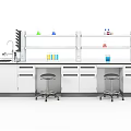 Modern Laboratory With Functional Lab Bench Shelves Lab Bottles And Stools