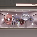 ZARA Modern Store Window Display With Mannequin Colorful Fan Decorations And Plants