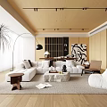 Modern Living Room Interior Design With White Sofa Wooden Floor And Decorative Painting