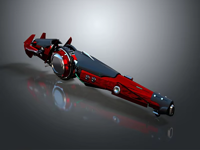 Futuristic Red and Black Weapon with Shiny Metallic Body and Circular Components 3d model