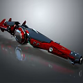 Futuristic Red and Black Weapon with Shiny Metallic Body and Circular Components