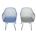Modern Leisure Chairs With Woven Mesh Design And Metal Frame Legs In Light Blue White