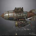 Steampunk Spacecraft Model With Metallic Details And Retro Design For Space Exploration