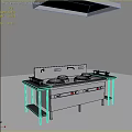 Stainless Steel Commercial Kitchen Appliances With Multiple Heating Burners Faucets Countertop And Control Buttons
