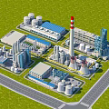 Industrial Factory Plant Layout With Chimney Storage Tanks And Pipeline Structures