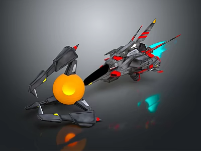 Futuristic Mechanical Structure With Orange Sphere And Streamlined Red Blue Accents 3d model