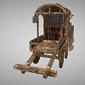 Vintage Wooden Horse-Drawn Carriage With Canopy Large Wheels And Classic Railing Design