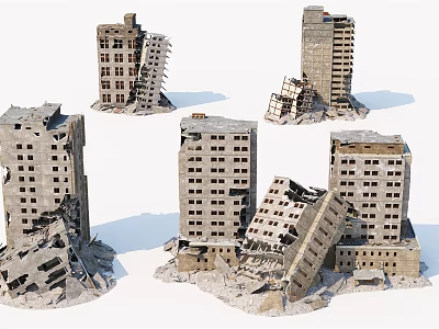 Damaged Structural Components In Collapsed High Rise Buildings With Cracks And Breaks 3d model