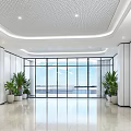 Modern Hospital Outpatient Clinic Lobby With Spacious Interior White Columns Staircase Windows And Green Plants