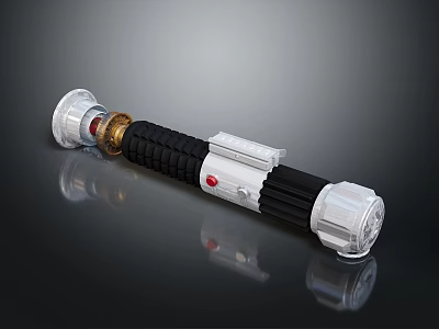 Detailed Lightsaber Weapon Design With Black Handle Transparent Ends And Red Button 3d model
