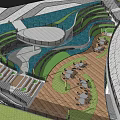 Modern Outdoor Garden Landscape With Circular Walkway Greenery And Seating Areas