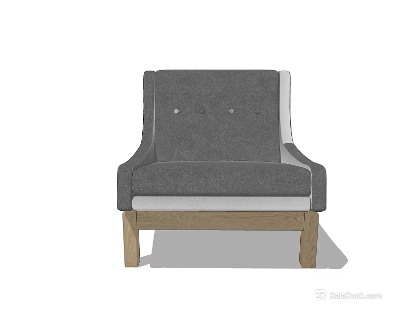 Modern Gray Single Sofa With Button Tufted Design And Wooden Legs 3d model