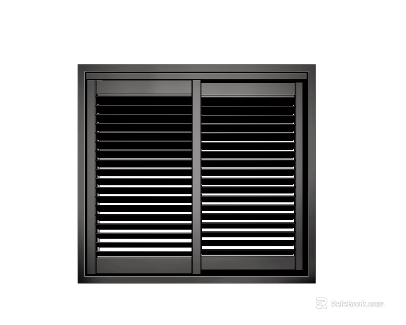 Stylish Black Window Blinds With Double Panel Design For Modern Home Interior Window Frame 3d model 