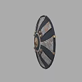 Vintage Circular Shield With Black And Silver Radiant Design And Golden Center Rivets