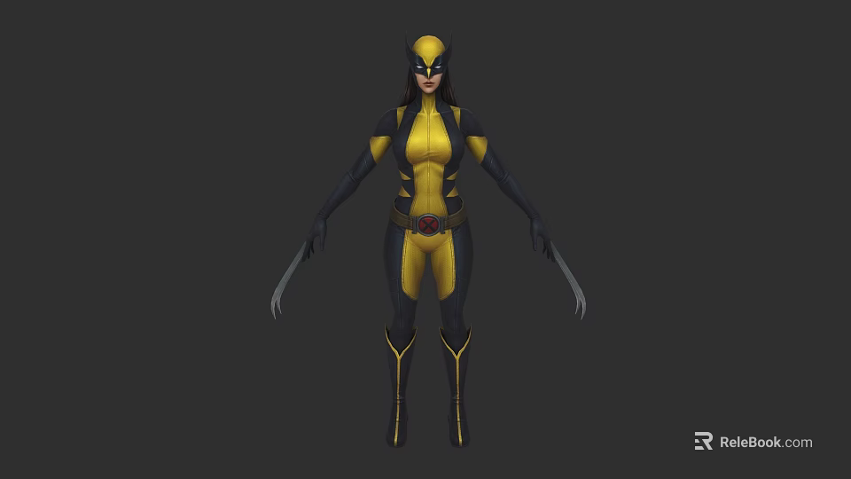 Game Movie Character In Yellow And Black Tight Suit With Claws And Mask 3d model 