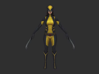 Game Movie Character In Yellow And Black Tight Suit With Claws And Mask 3d model