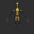 Game Movie Character In Yellow And Black Tight Suit With Claws And Mask