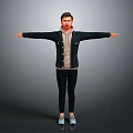 Man Standing With Outstretched Arms Wearing Denim Jacket Hoodie Black Pants And Blue Shoes
