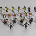 Men Action Figures in Various Colored Uniforms and Different Poses Collection 3d model