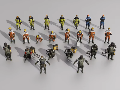 Men Action Figures in Various Colored Uniforms and Different Poses Collection 3d model