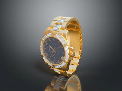 Luxury Golden Diamond Studded Wristwatch With Elegant Bracelet And Dial Design 3d model