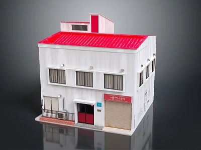 Modern Commercial Complex With Red Roof White Exterior Windows And Roller Shutter Entrance 3d model
