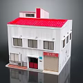 Modern Commercial Complex With Red Roof White Exterior Windows And Roller Shutter Entrance