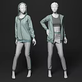 Two Models Wearing Light Green Zip Up Hoodies And Gray Track Pants With Stripes