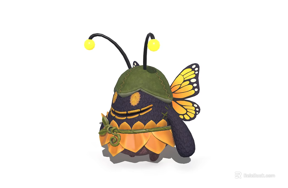 Game And Movie Character With Butterfly Wings Green Helmet Yellow Antennae And Orange Chest Decorations 3d model 