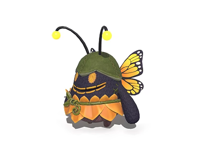 Game And Movie Character With Butterfly Wings Green Helmet Yellow Antennae And Orange Chest Decorations 3d model