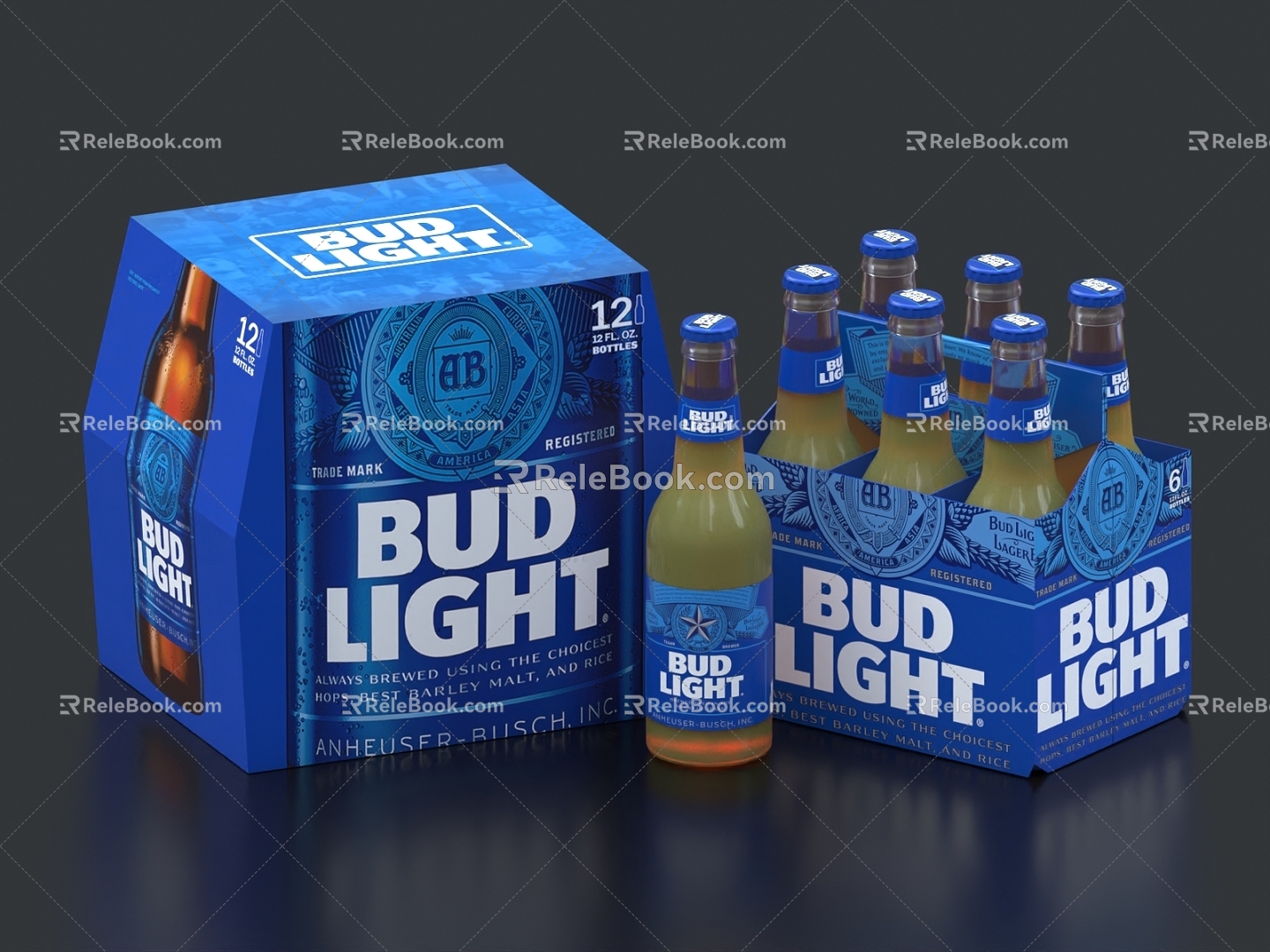 Beer beverage wine bottle glass draft beer can canned beer puree beer packing box 3d model