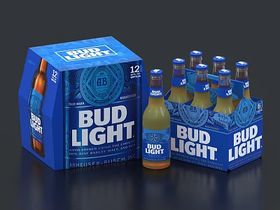 Bud Light Beer Bottles And Packaging Displays 3d model