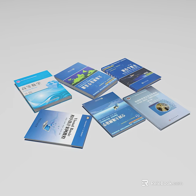Blue Cover Books And Magazines Stacked With Professional Design For Educational Reading 3d model 