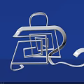 White Abstract Geometric Structure Design With Curved Elements On Blue Background