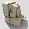 Vintage Worn Out Computer Desktop With Monitor Mouse Sticky Notes And Growing Vines